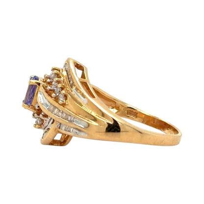 Diamond & Tanzanite 10k Yellow Gold Cocktail Ring 5.2g Size 7.25