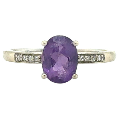 Amethyst & Diamond 14k White Gold Ring 1.9g Size 7