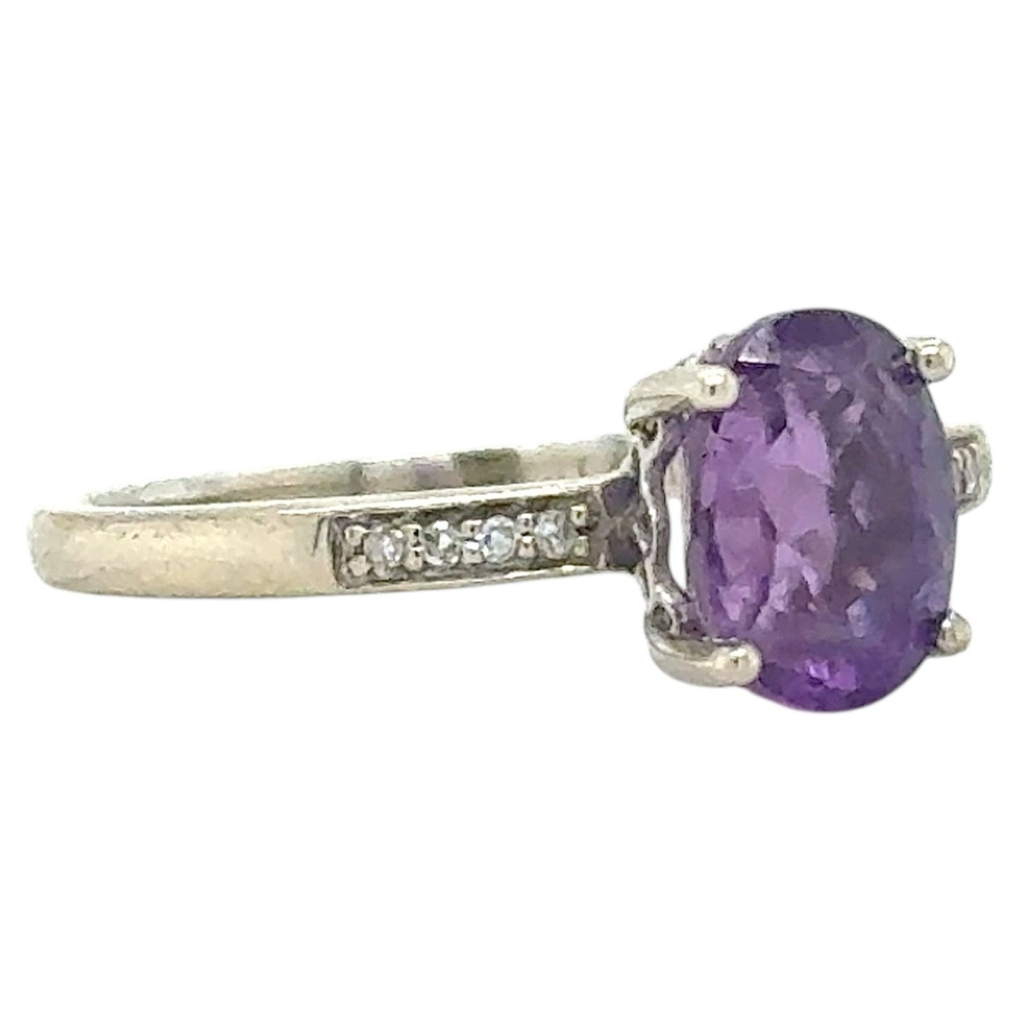 Amethyst & Diamond 14k White Gold Ring 1.9g Size 7