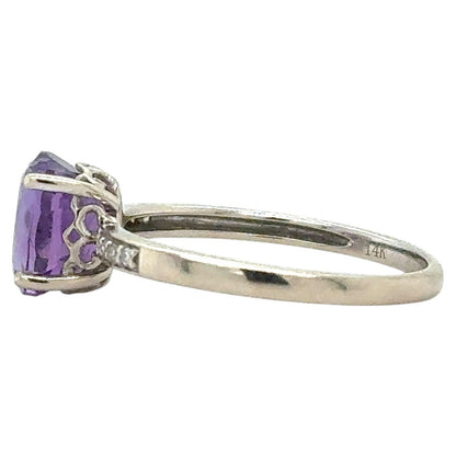 Amethyst & Diamond 14k White Gold Ring 1.9g Size 7