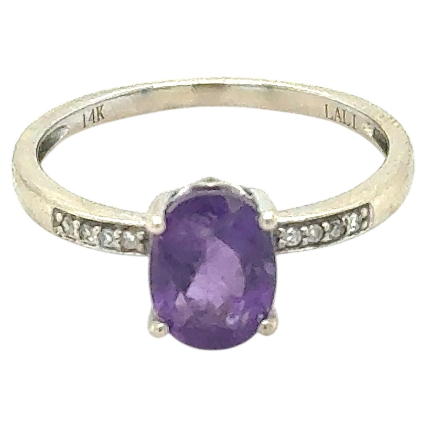 Amethyst & Diamond 14k White Gold Ring 1.9g Size 7