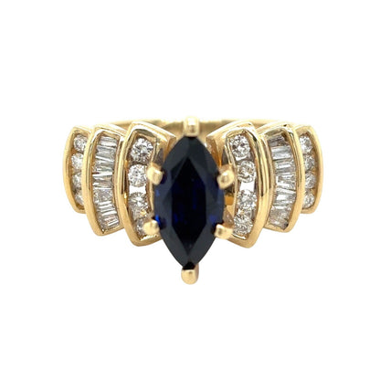 Imitation Sapphire & 1/2ct Diamond 14k Yellow Gold Ring 5.2g Size 6