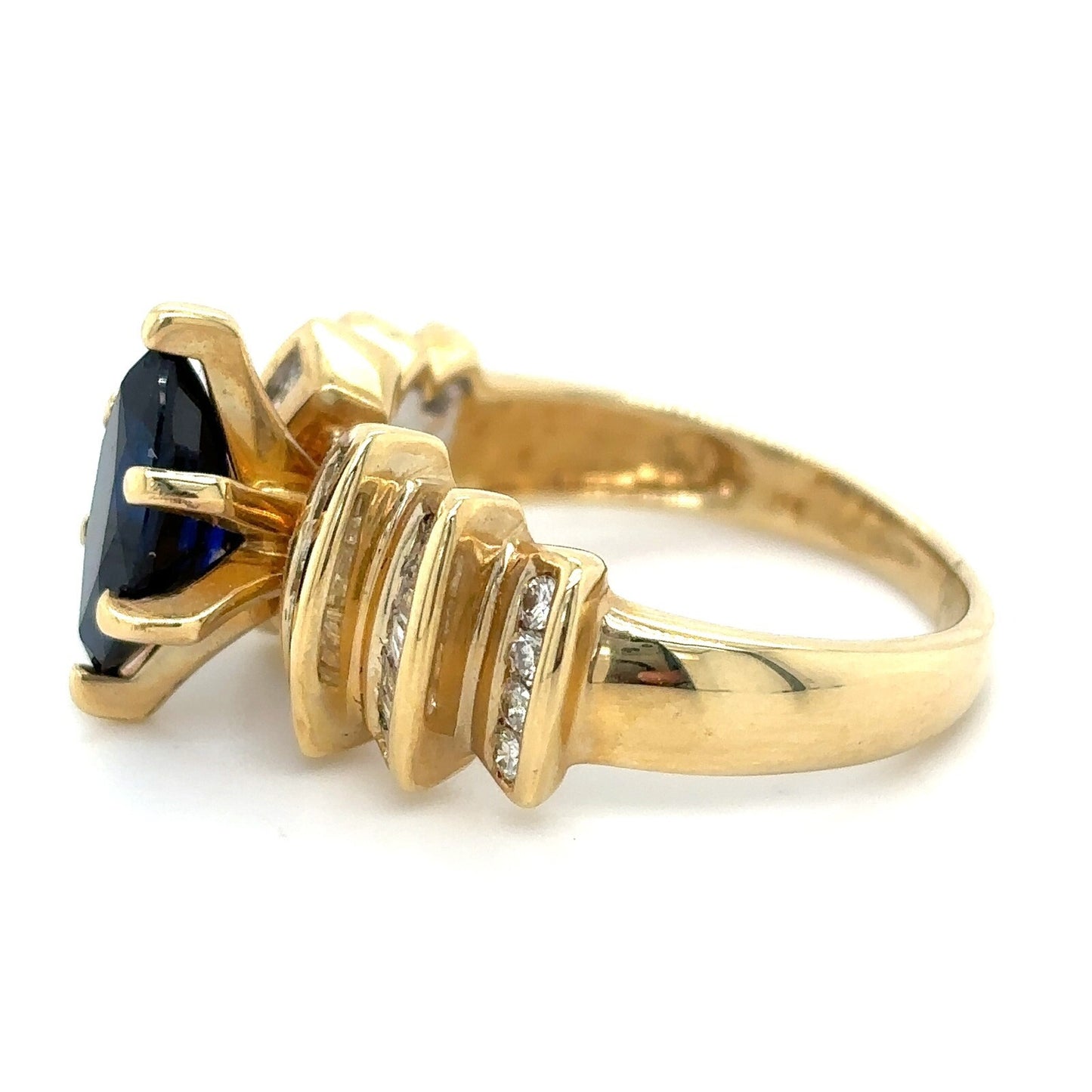 Imitation Sapphire & 1/2ct Diamond 14k Yellow Gold Ring 5.2g Size 6
