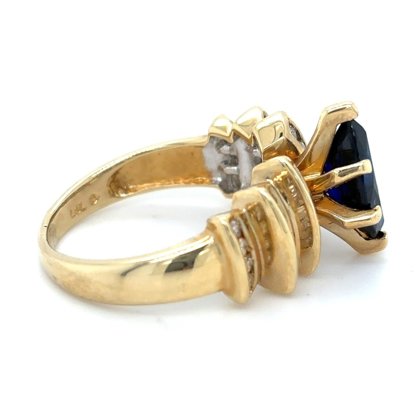 Imitation Sapphire & 1/2ct Diamond 14k Yellow Gold Ring 5.2g Size 6