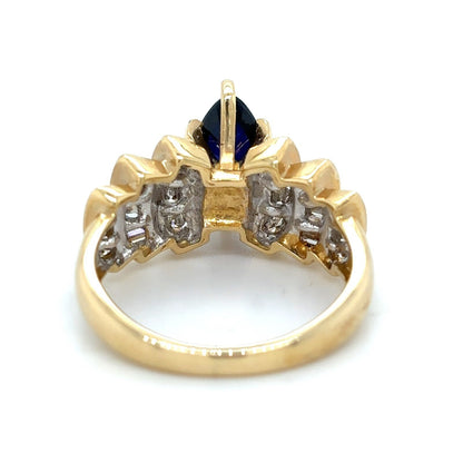 Imitation Sapphire & 1/2ct Diamond 14k Yellow Gold Ring 5.2g Size 6