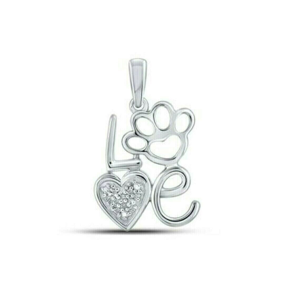 Sterling Silver Diamond Love Paw Heart Pendant .03 ctw