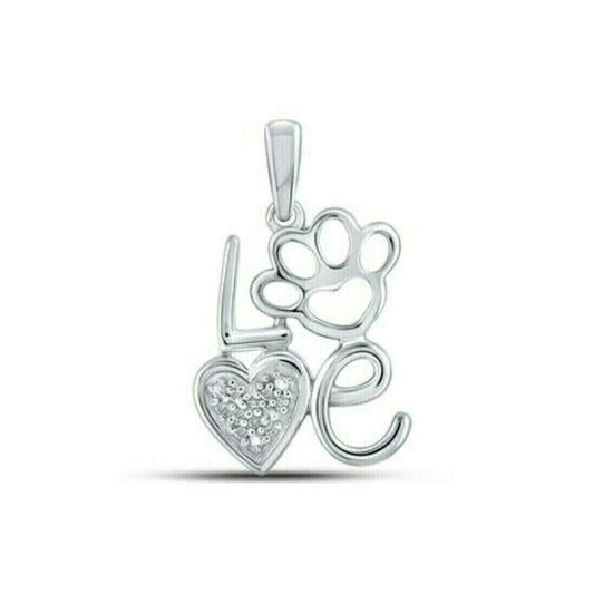 Sterling Silver Diamond Love Paw Heart Pendant .03 ctw