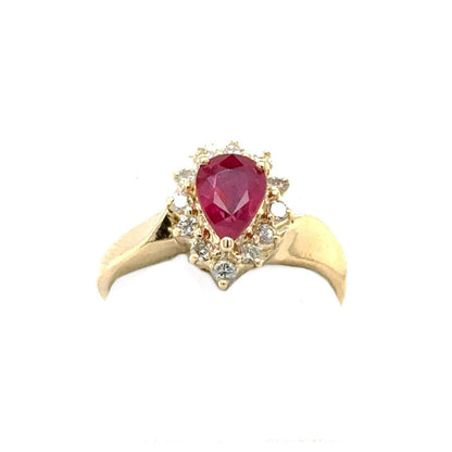 3/4ct Created Ruby With 1/4ctw Diamond 14k Yellow Gold Ring 3.2g Size 6.25