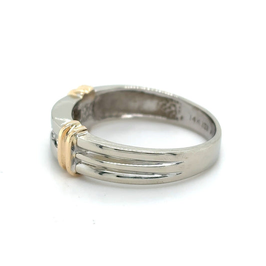 Mens 14k Two-Tone Gold 1/10ctw Diamond Band Ring 5.8g Size 10