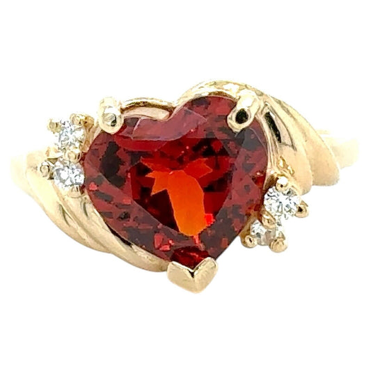 Heart Spessartite Garnet with Diamond Accents 14k Yellow Gold Ring 5.4g Size 7