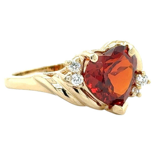 Heart Spessartite Garnet with Diamond Accents 14k Yellow Gold Ring 5.4g Size 7
