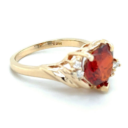 Heart Spessartite Garnet with Diamond Accents 14k Yellow Gold Ring 5.4g Size 7
