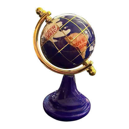 3.75" Lapis & Gemstone Inlay Mini Desk Globe With Gold-Tone Accent