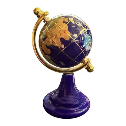 3.75" Lapis & Gemstone Inlay Mini Desk Globe With Gold-Tone Accent