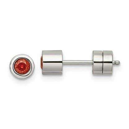 Chisel Red CZ July Birthstone Post Earrings Stainless Steel Polished