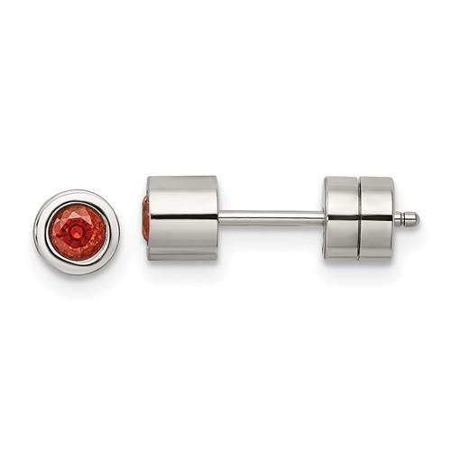 Chisel Red CZ July Birthstone Post Earrings Stainless Steel Polished