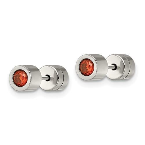 Chisel Red CZ July Birthstone Post Earrings Stainless Steel Polished