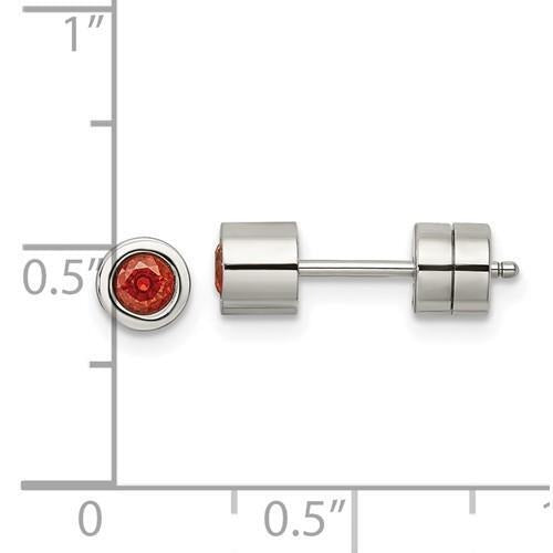 Chisel Red CZ July Birthstone Post Earrings Stainless Steel Polished