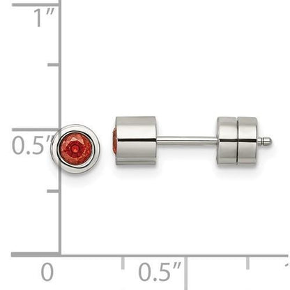 Chisel Red CZ July Birthstone Post Earrings Stainless Steel Polished
