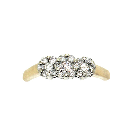 1/2 ct Diamond 3 Cluster Ring REAL Solid 14k Yellow Gold 3.6g Size 8.75