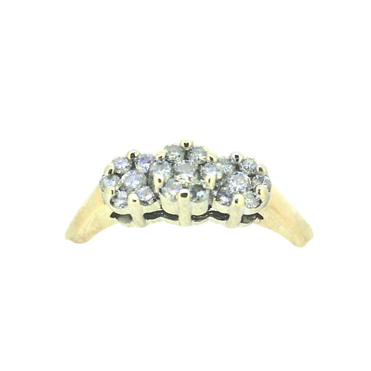 1/2 ct Diamond 3 Cluster Ring REAL Solid 14k Yellow Gold 3.6g Size 8.75