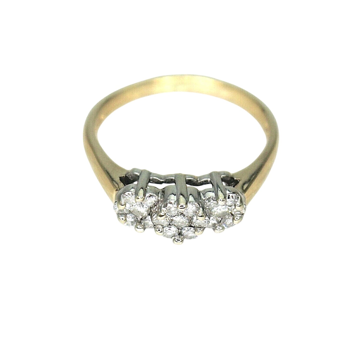 1/2 ct Diamond 3 Cluster Ring REAL Solid 14k Yellow Gold 3.6g Size 8.75