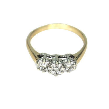 1/2 ct Diamond 3 Cluster Ring REAL Solid 14k Yellow Gold 3.6g Size 8.75