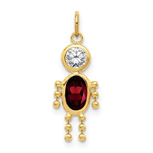 10k Yellow Gold Cubic Zirconia and January Boy Birthstone Charm Pendant
