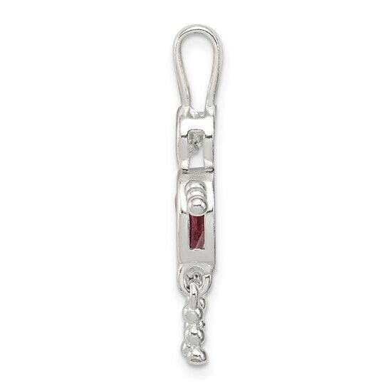 Sterling Silver Rhodium-plated CZ and Birthstone Pink June Glass Boy Pendant