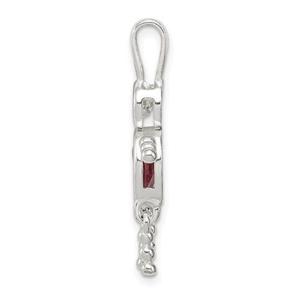Sterling Silver Rhodium-plated CZ and Birthstone Pink June Glass Boy Pendant