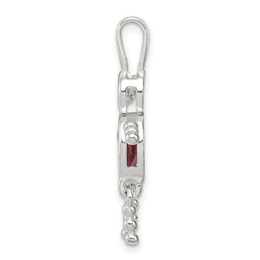 Sterling Silver Rhodium-plated CZ and Birthstone Pink June Glass Boy Pendant