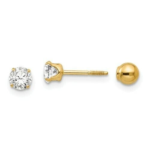 14k Yellow Gold Madi K Reversible Cubic Zirconia 4mm Ball Earrings