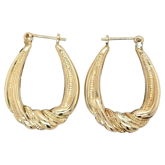 14k Yellow Gold Oval Twist Hoop Earrings 1.9g