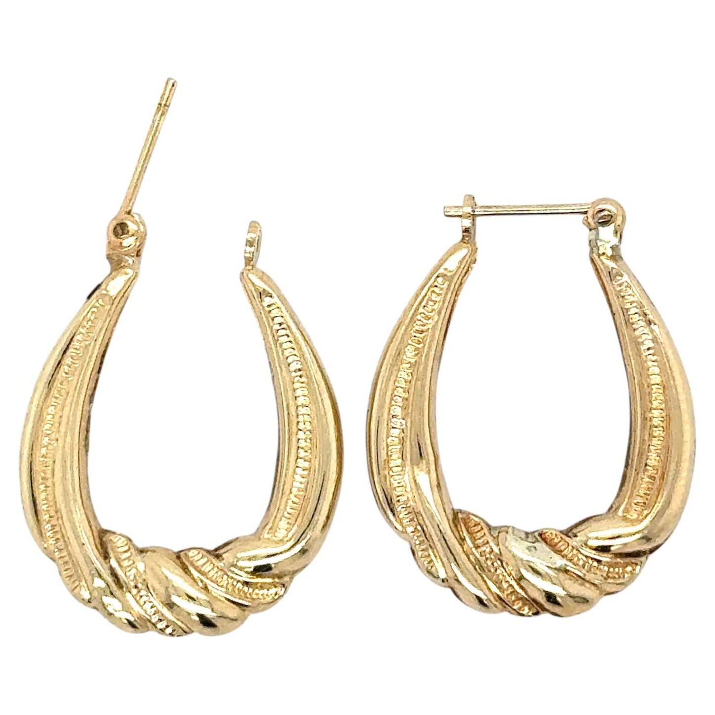 14k Yellow Gold Oval Twist Hoop Earrings 1.9g