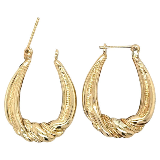 14k Yellow Gold Oval Twist Hoop Earrings 1.9g