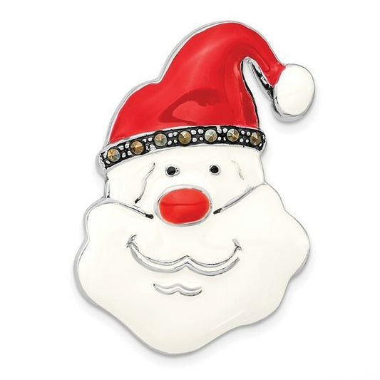 Brass Silver-tone Marcasite and Enameled Santa Claus Pin