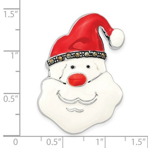 Brass Silver-tone Marcasite and Enameled Santa Claus Pin