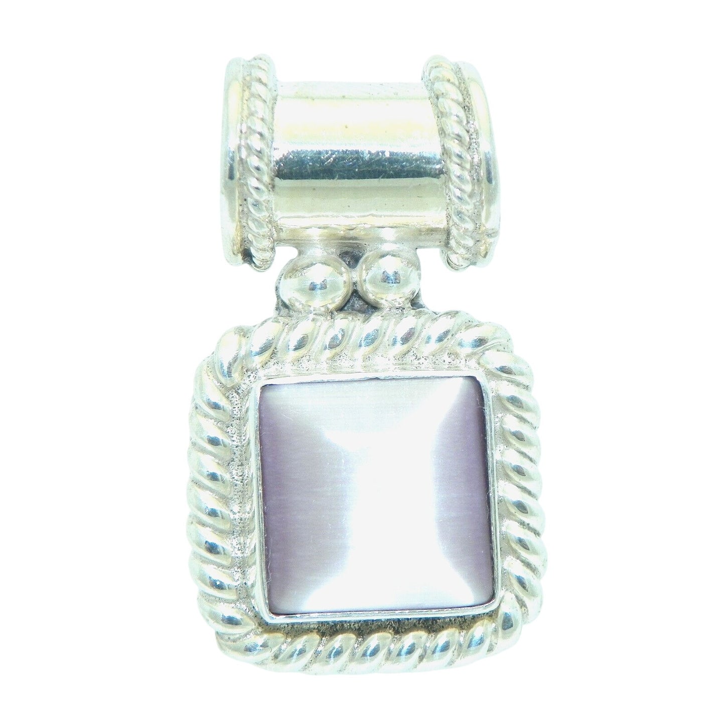 Sterling Silver & Pink Stone Pendant .925 Solid  6.7g Rope Twist Design