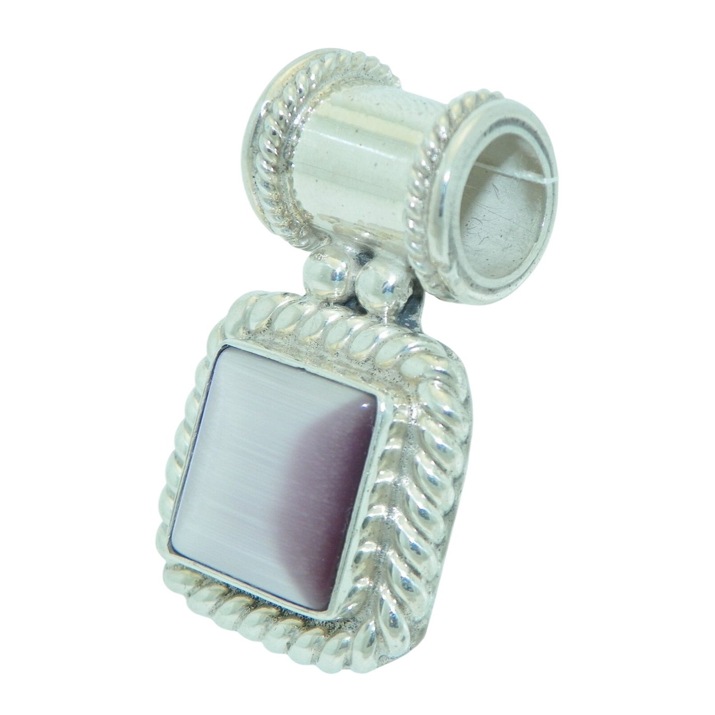 Sterling Silver & Pink Stone Pendant .925 Solid  6.7g Rope Twist Design
