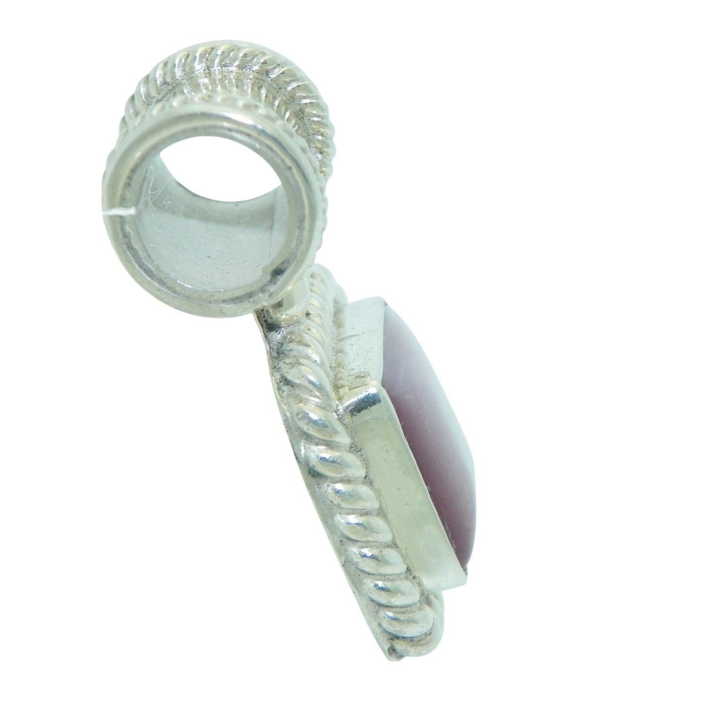 Sterling Silver & Pink Stone Pendant .925 Solid  6.7g Rope Twist Design