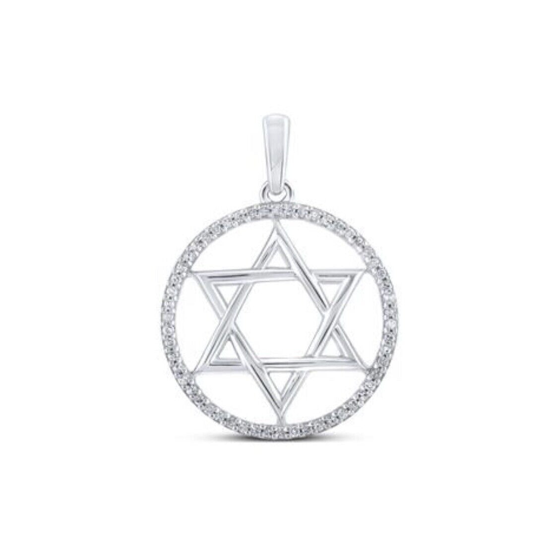 Sterling Silver Round 1/10 ctw Diamond Star of David Religious Pendant