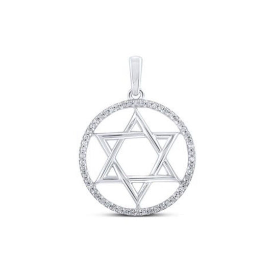Sterling Silver Round 1/10 ctw Diamond Star of David Religious Pendant
