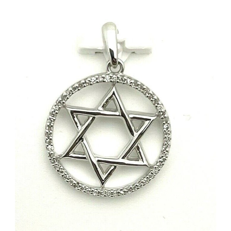Sterling Silver Round 1/10 ctw Diamond Star of David Religious Pendant
