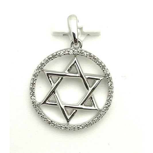 Sterling Silver Round 1/10 ctw Diamond Star of David Religious Pendant