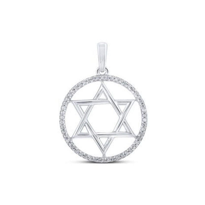 Sterling Silver Round 1/10 ctw Diamond Star of David Religious Pendant