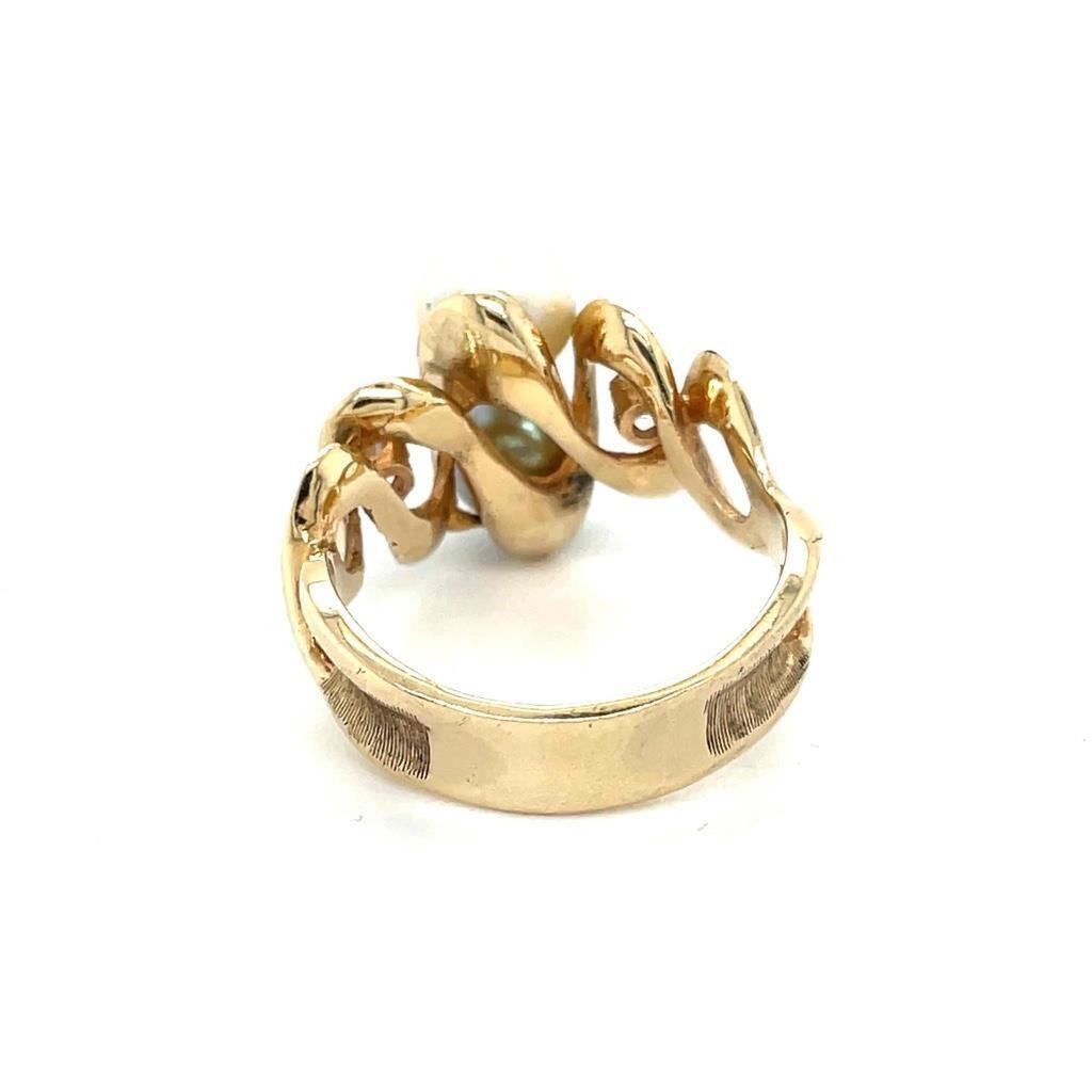 14K Yellow Gold Ring With White & Gray Pearls And Diamonds 8.5g Size 9.5