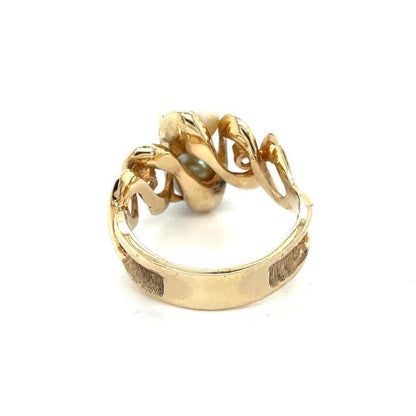 14K Yellow Gold Ring With White & Gray Pearls And Diamonds 8.5g Size 9.5