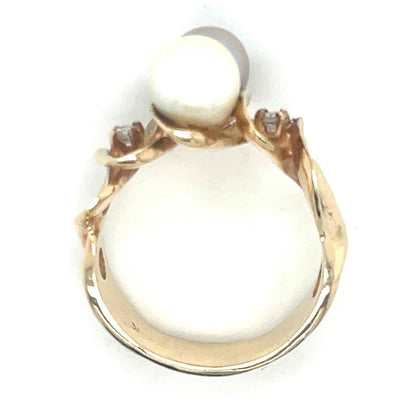 14K Yellow Gold Ring With White & Gray Pearls And Diamonds 8.5g Size 9.5