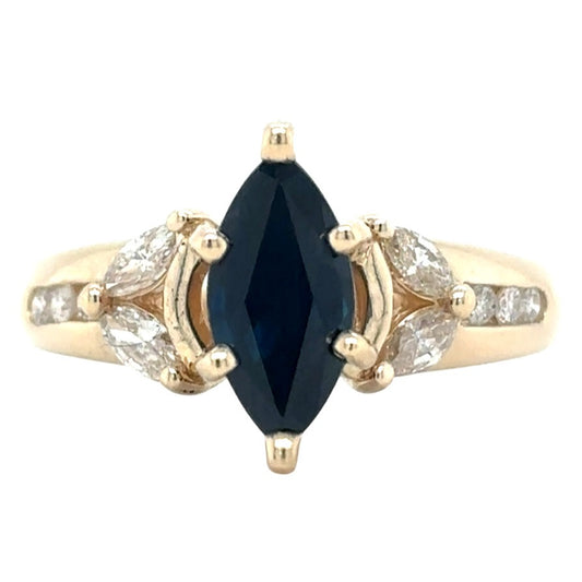 14k Yellow Gold 1 1/3ctw Sapphire Diamond Size 7.25 Ring 4.2g