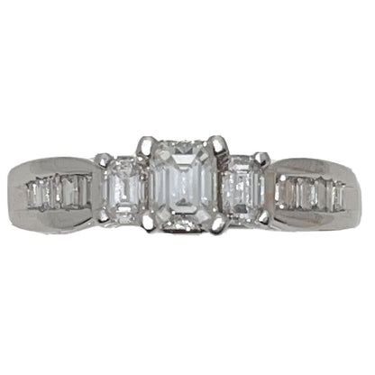 Exquisite 1.25 TCW Diamond Engagement Ring In Solid Platinum Emerald Cut Solitaire With Accents Size 9.75 8.1 g VVS Clarity G-H Color
